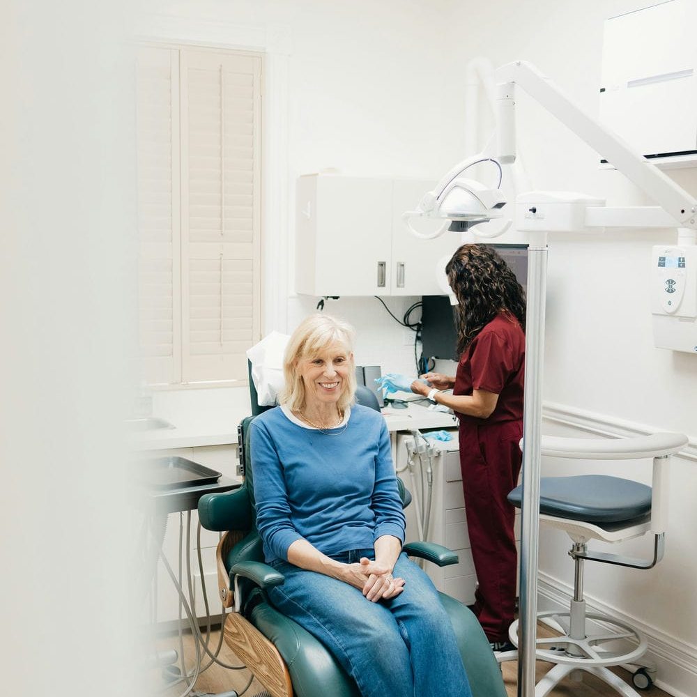 Patient seated in the chair at a Markham dental office before an implant suitability assessment